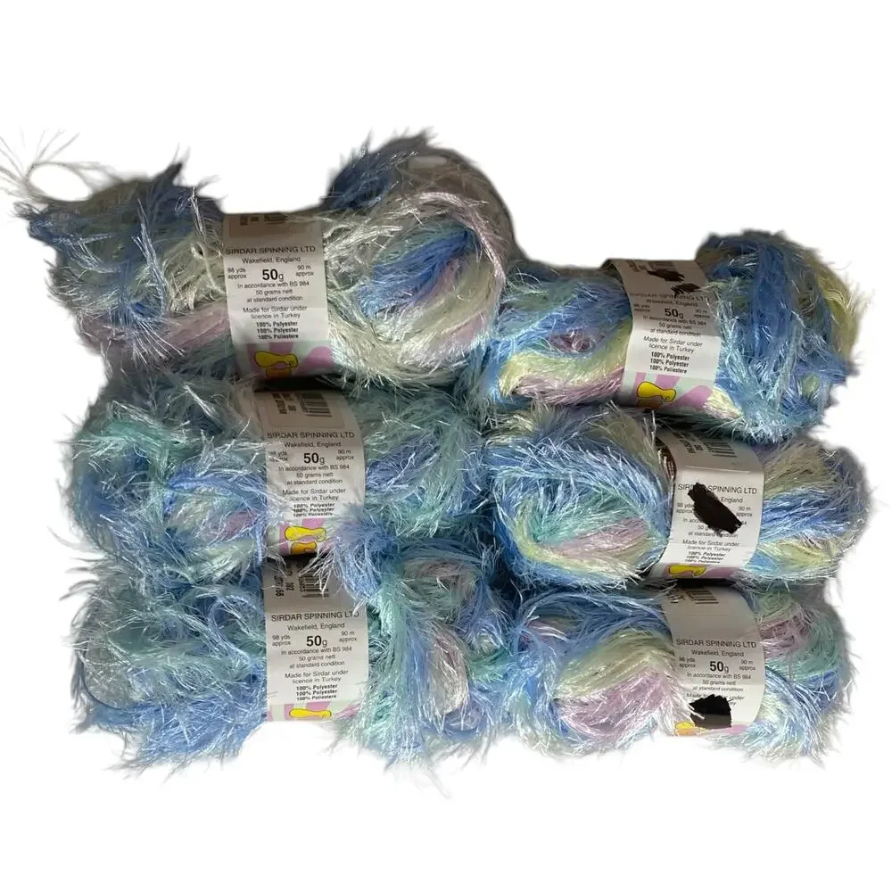 6 Skeins Sirdar Funky Fur Magic Eyelash Yarn Pink Blue Pastel Polyester 300g NWT